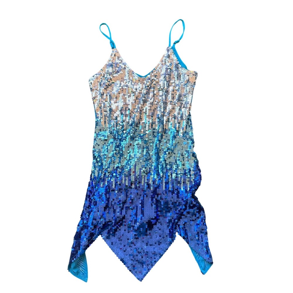 Farinelli Ombre Sequin Handkerchief Hem Top Blue Silver Mermaid Y2K rave M/L